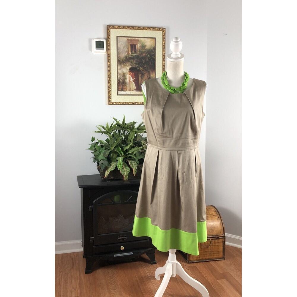 Calvin‎ Klein Women Sleeveless Fit & Flare Pleated Dress 12 Sleeveless Open Back